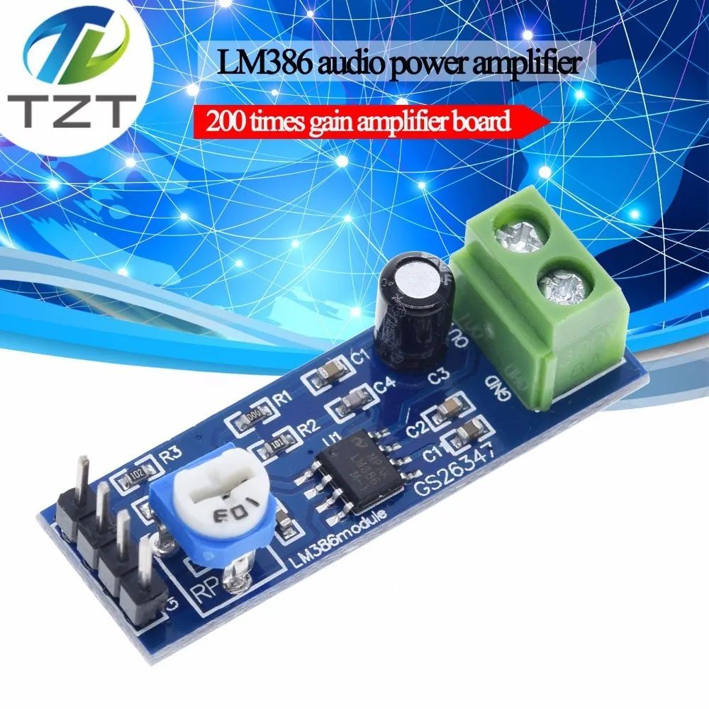 LM386 audio power amplifier module 200 times gain amplifier board mono power amplifier 5V-12V Input