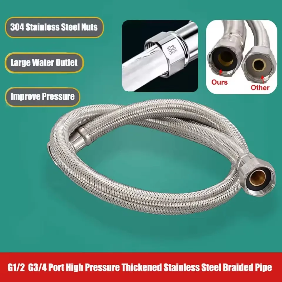 20/40/60/80/100/150/200cm 10mm Inner Tube Enlarged Pipe 304 Stainless Steel Woven Tube Metal Cold Hot Water Explosion-proof Hose