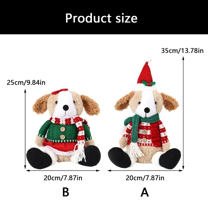 Holiday Tabletop Display Puppy Toy Seated Plush Dog, Textile Christmas Decoration with Textured Clothing Trim 15UB