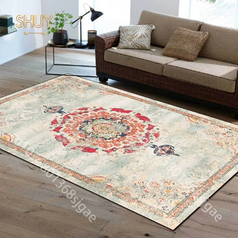 European Style Rug Floral Print Bedroom Bedside Area Rugs Retro Persian Geometric Art Decor Carpet Kitchen Non-Slip Floor Mats