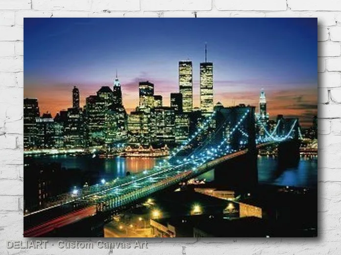 CITY THAT NEVER SLEEPS - NEW YORK Canvas Poster SKYLINE NYC NIGHT BRIDGE Custom Size Available Home Decor Room Decoration