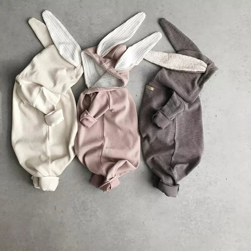 Bunny Baby Romper Long Ears Infant Boy Girl Adorable Animal Rompers Jumpsuit Toddler  Kids Knitted Autumn Rabbit Outift Hooded