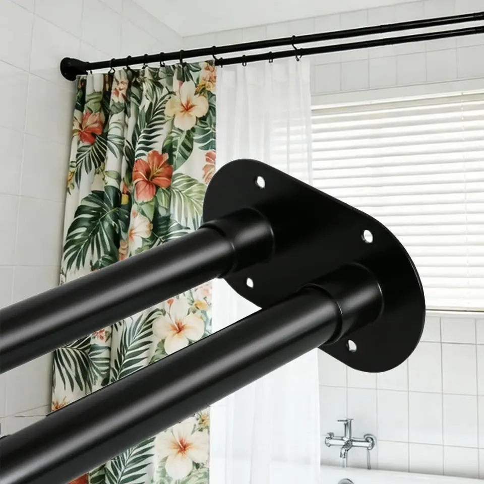 

Wall Mounted Double Shower Curtain Rod Adjustable 30 To 105 Inches Heavy Duty Rustproof Iron Black
