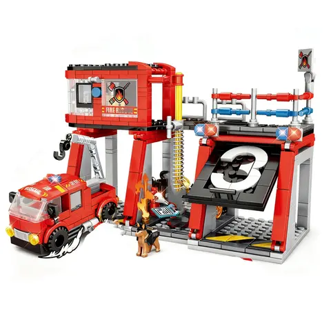 512PCS City Series Fire Station Building Blocks Truck Firefighter Figures Construction Bricks City Educational Toys For Children