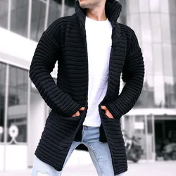 Men's Knitted Cardigan 2023 Autumn And Winter New Solid Color Turtleneck Long-Sleeved Knitted Sweater Coat