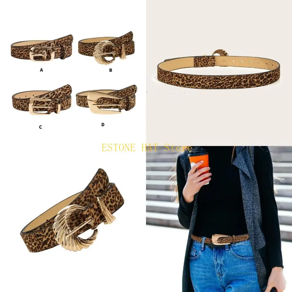 49MF Unique Waist Chain Hot Buckle Leopard Print Chain Cowgirl Belt for Women Proms Club Party for Jeans Dresses