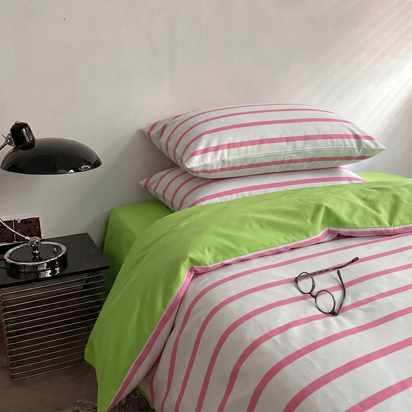 3/4PCS Bedding Set Iridescent Pink White Stripes Soft Comfortable Duvet Cover Set Sheet Set for Home Bedroom Deocr Birthday Gift