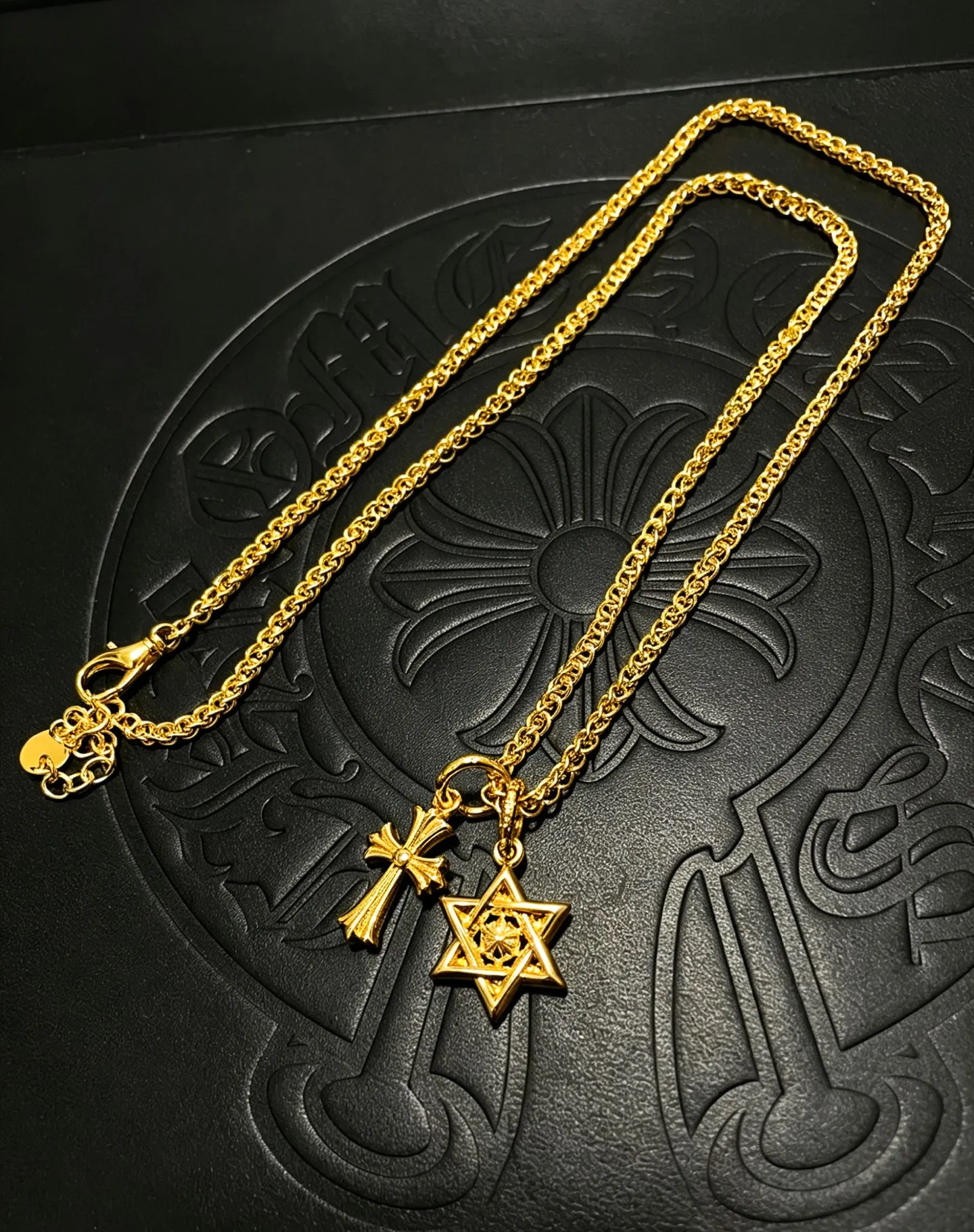 S925 sterling silver charm retro and old five-pointed star cross pendant necklace CH light luxury couple jewelry