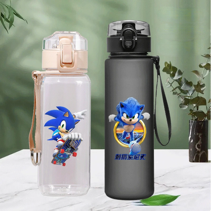 Botella de agua de Sonic The Hedgehog con marcador de tiempo, vasos de plástico reutilizables portátiles de dibujos animados de Anime, taza de agua