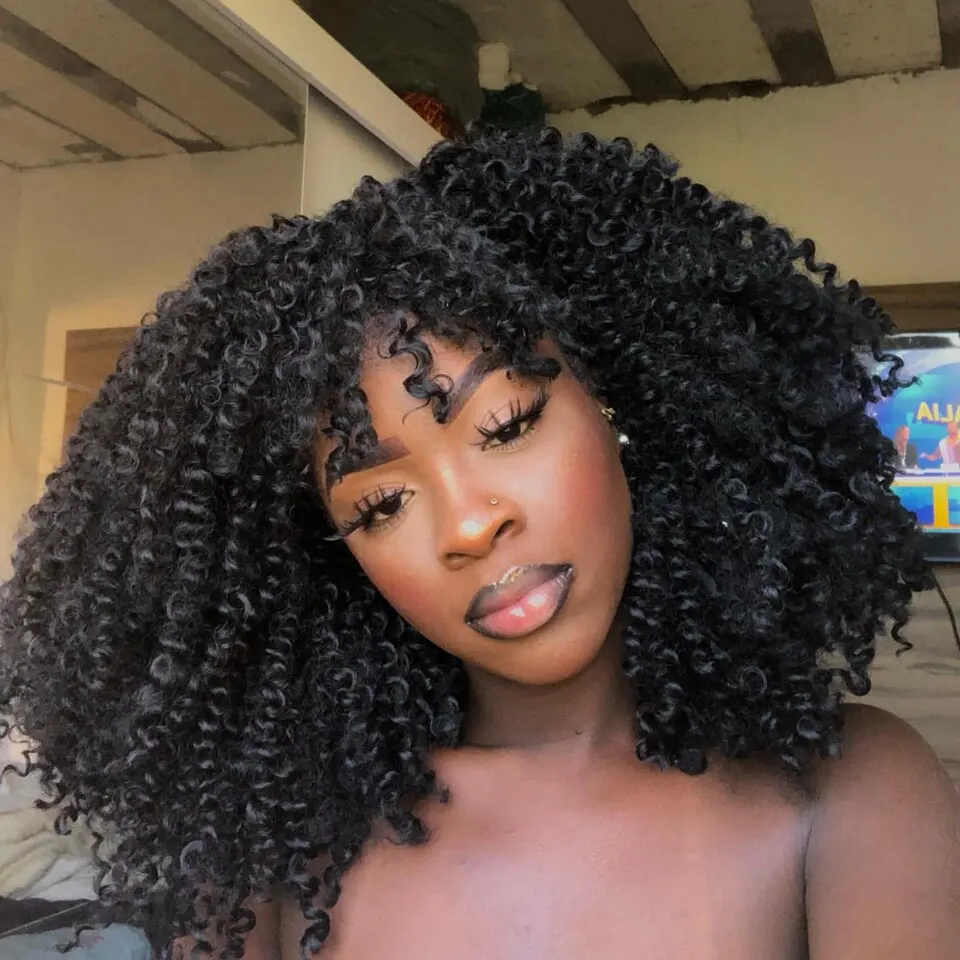 

Afro Kinky Curly Wigs With Bangs Human Hair Short Brazilian Remy Human Hair Machine Made Wigs for Women Kinky Curly Bang Wig