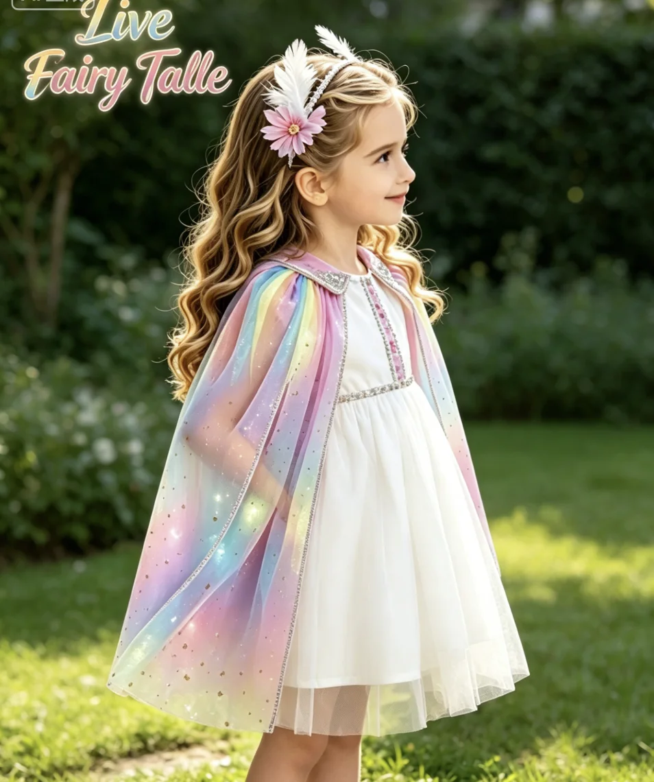 Girl Princess LED Glowing Cloak  Cape Kids Luminous Shawl Birthday Performance Party  Stage Dress Up Children Fashion Outer Cape