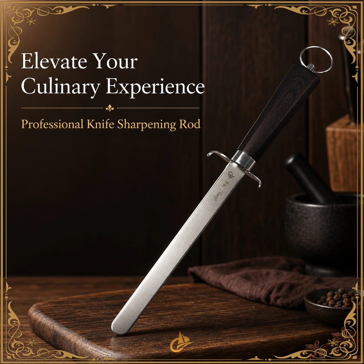 Knife Sharpening High-Density Emery Sharpening Stick Honing Steel For Kitchen Knife Household Stainless Steel Knives Ebony Wood