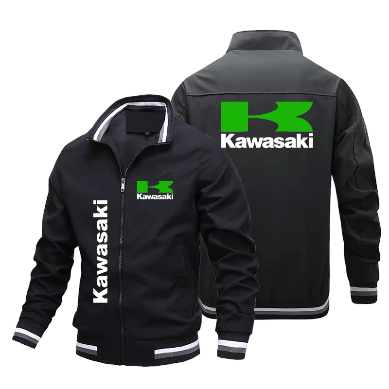 

Spring and autumn 2024 new Kawasaki men's Logo printed motorcycle suit loose coat fashion casual windbreaker acing collar jacket