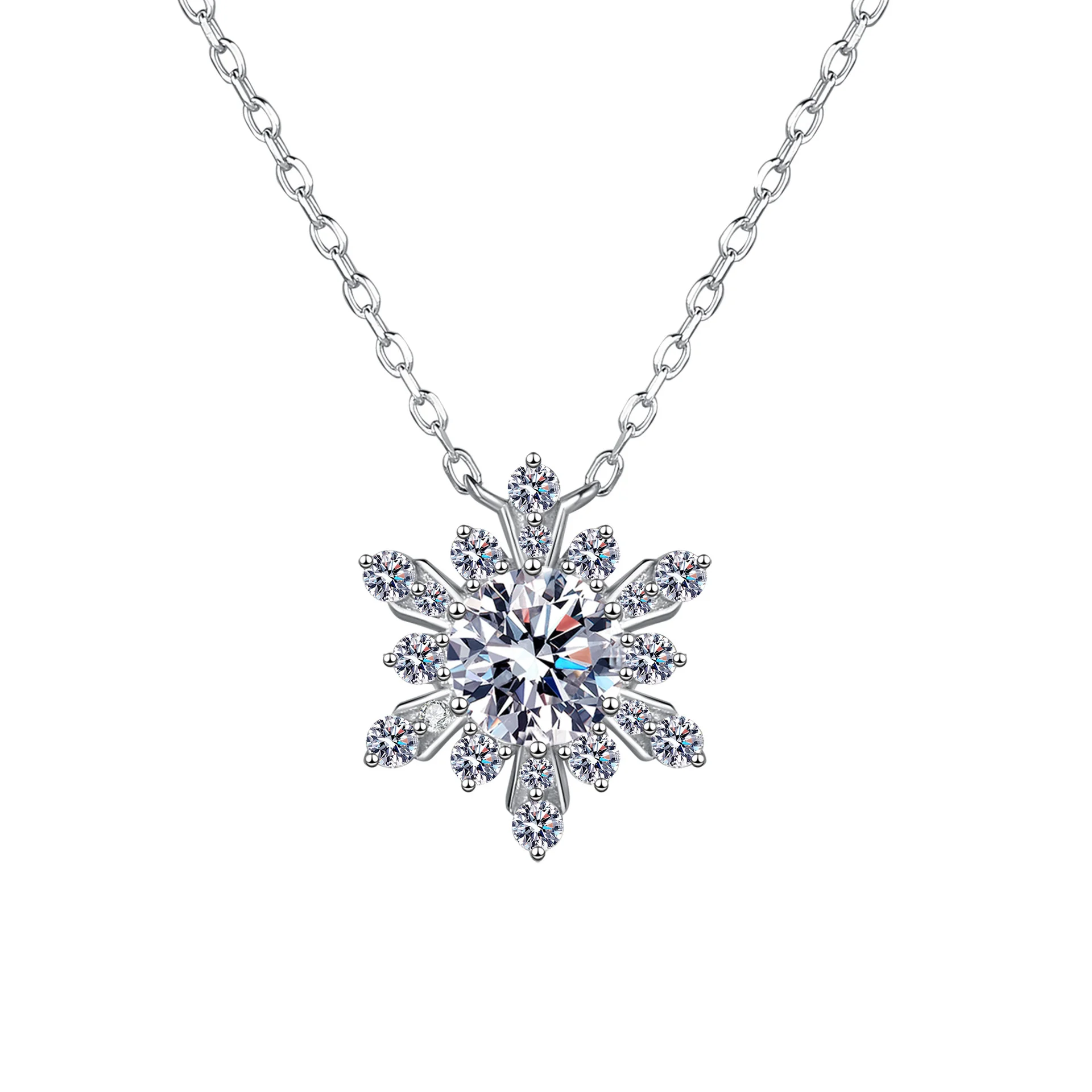 

S925 sterling silver moissanite necklace women's snowflake pendant temperament is elegant ins cold wind exquisite