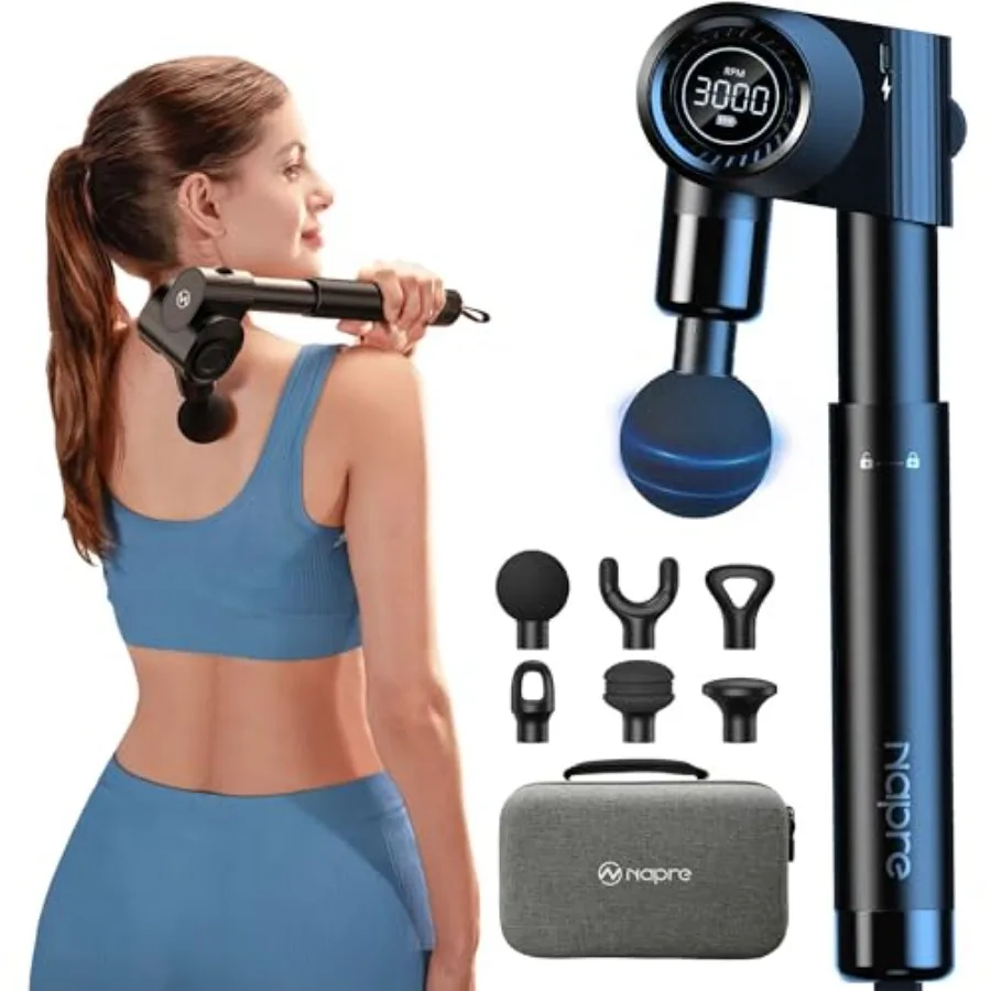 

Складной массажный пистолет с удлиненной ручкой и 5 регулируемыми углами наклона для глубокого массажа тканей, снятия боли в шее/теле, портативный