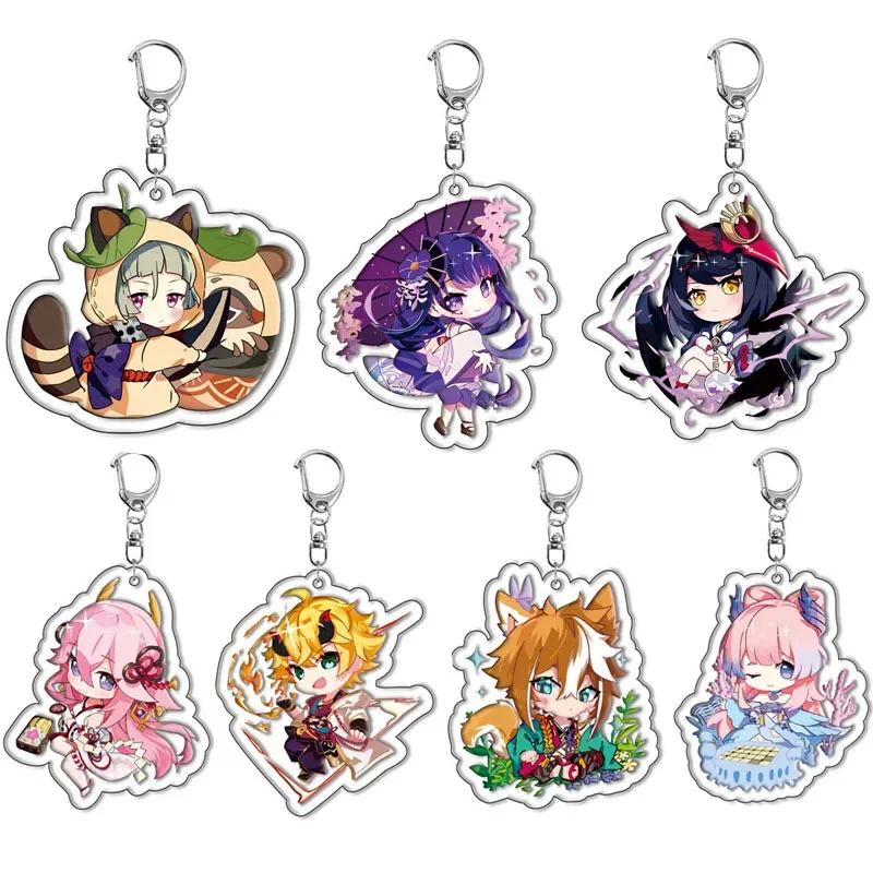 Cute Raiden Shogun Beelzebul Yae Miko Acrylic Keychains Cartoon Character Sangonomiya Kokomi Kujo Sara Key Chain Genshin Impact