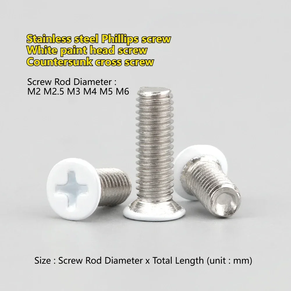 

MSTHREE M2 M2.5 M3 M4 M5 M6 Stainless steel Countersunk Phillips screws White paint head screw Flat heads cross bolts Machine bo