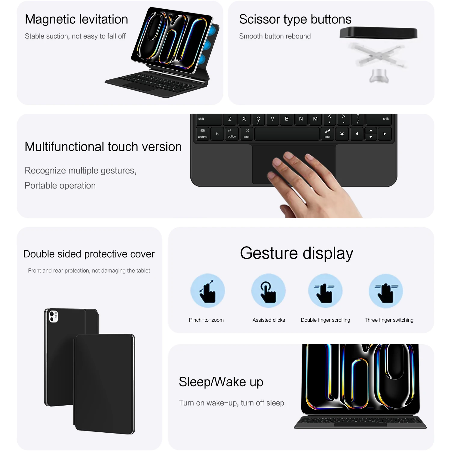 AJIUYU Magic Keyboard Teclado Folio For New iPad Pro 11 inch 2024（M4）Trackpad Backlit Keyboard Floating Magnetic Stand Cover