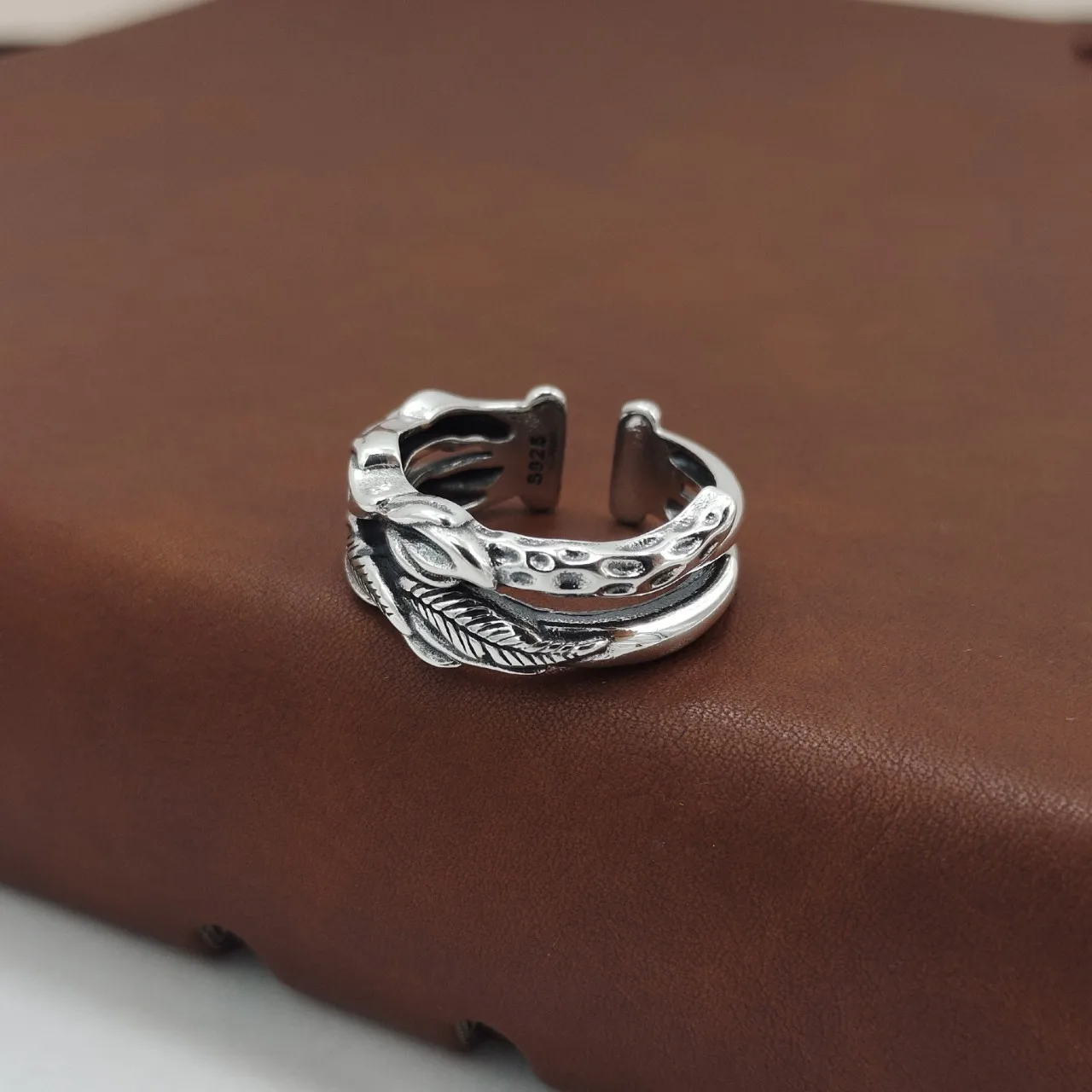 Thai silver olive leaf ring k-style s925 sterling silver open ring retro retro leaf index finger ring for women