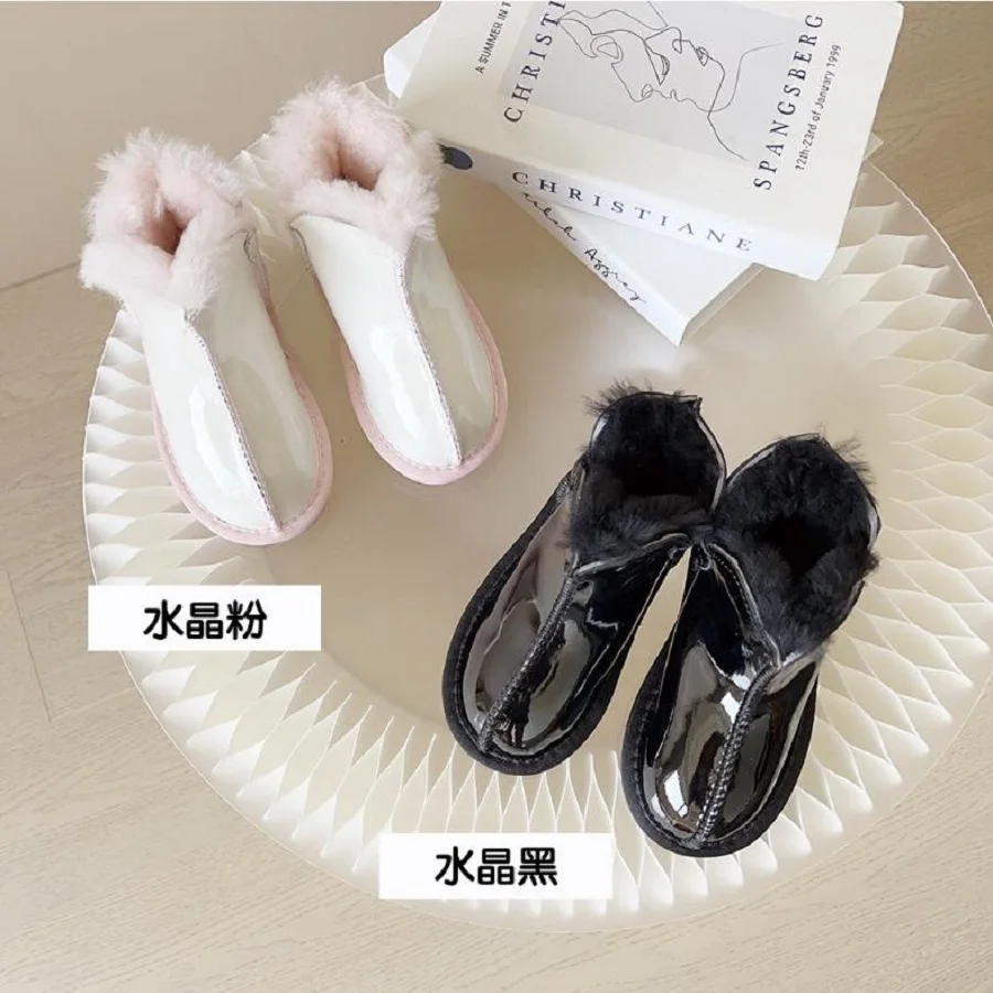 Children's Winter New Snow Boots with Thickened Leather Fur Integration for Boys Girls' Shoes Waterproof Wool Warm Baby Boots