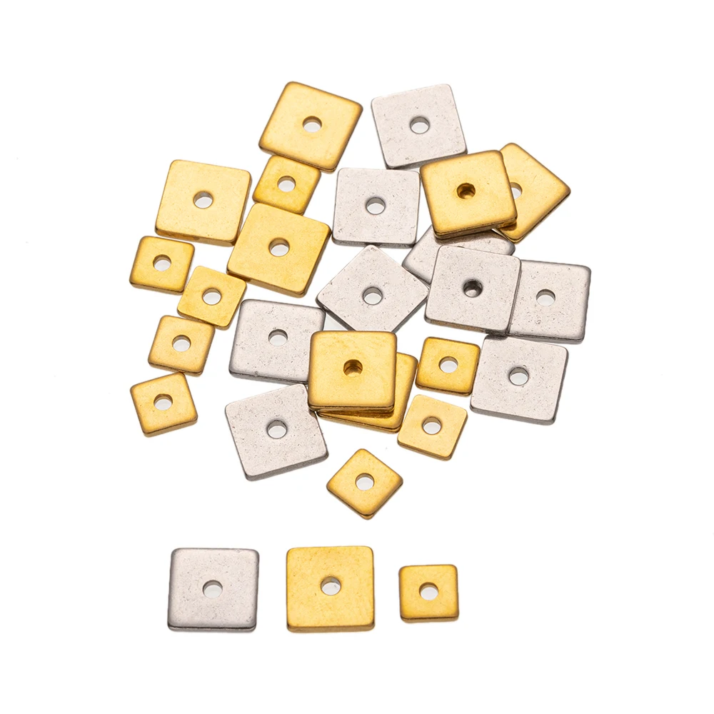 50Pcs Stainless Steel Gold Square Flat Spacer Bead for DIY Handmade Bracelet Necklace Jewelry Making Supplies Accessories Crafts