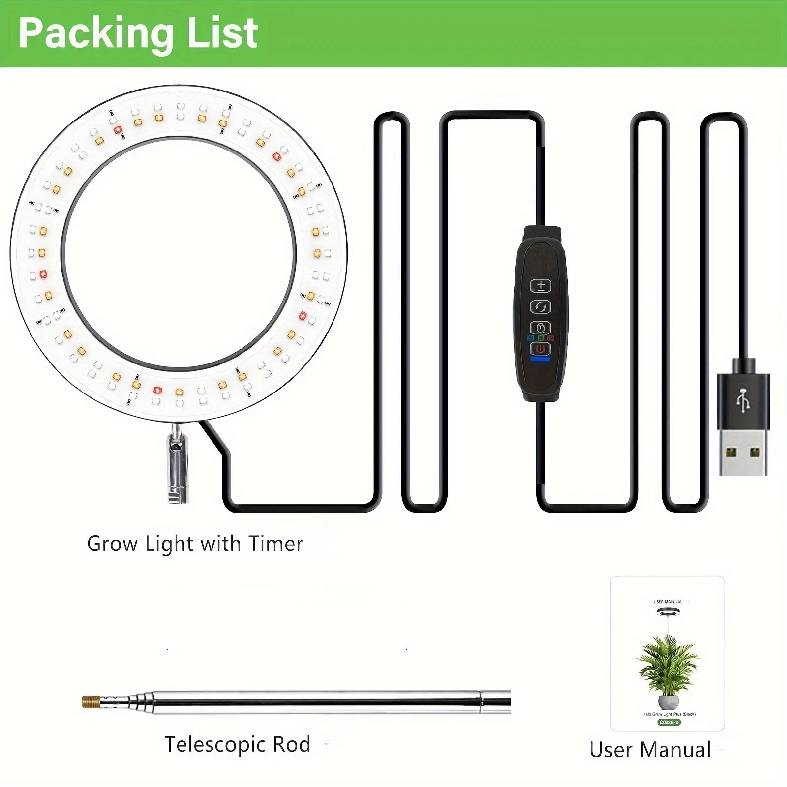 165CM LED Ring Grow Lights for Indoor Plants Full Spectrum Large Plant Light for Indoor Plants USB Height Adjustable Growing Lam