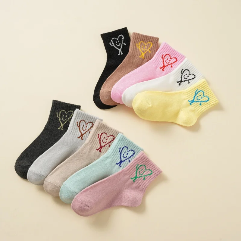

10 pairs of boys' and girls' four season candy colored short socks, simple cartoon love children's mid tube socks