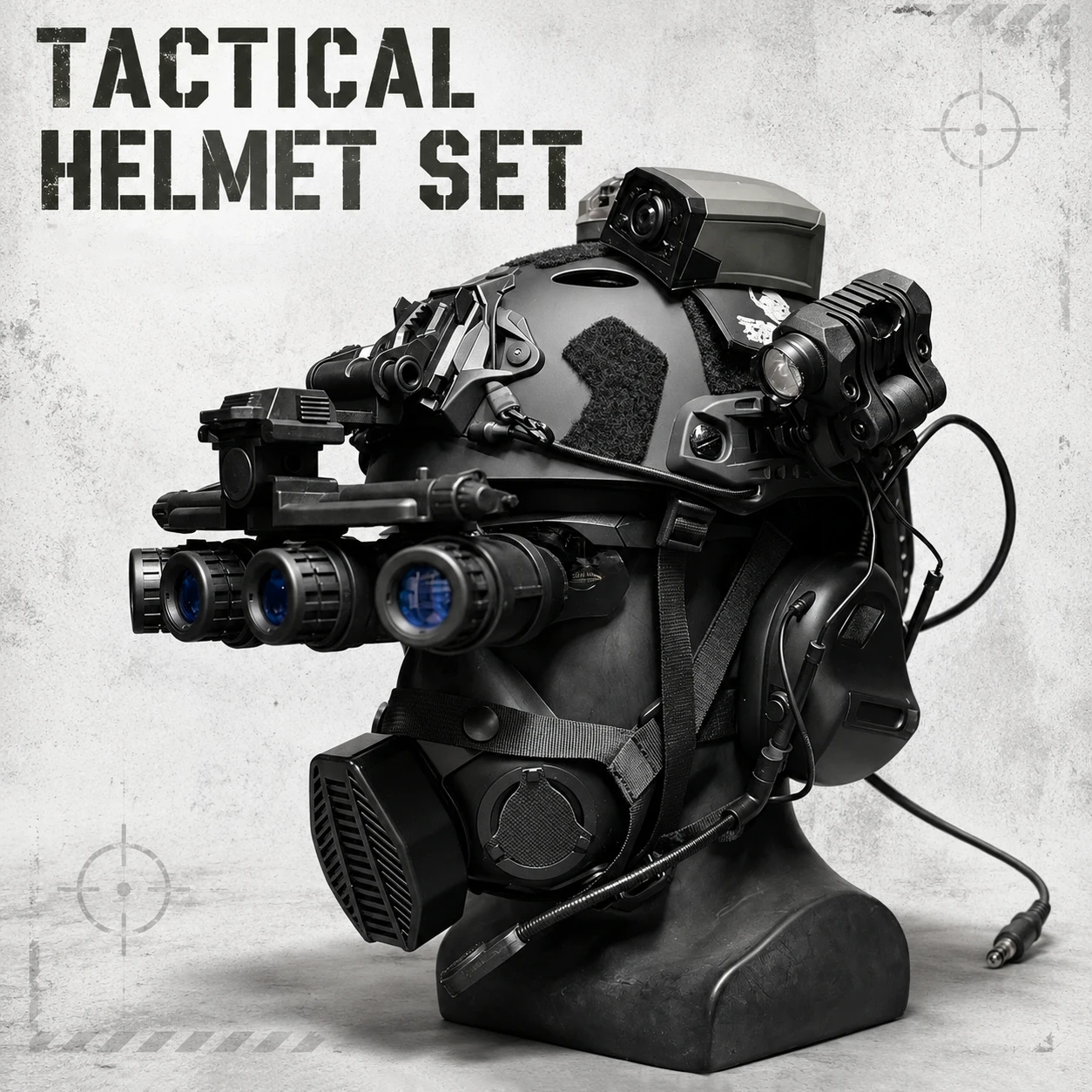 FAST Tactical Helmet Set with NVG Model Headset Flashlight Face Mask Signal Lights Camera Model Cosplay Airsoft Paintball Helmet