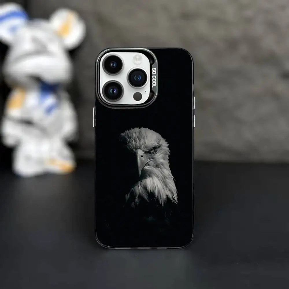 Custodia per telefono Animal Cool Eagle per iPhone 16,15,14,13,12,11, Mini,Pro,MAX Cover antiurto nera opaca