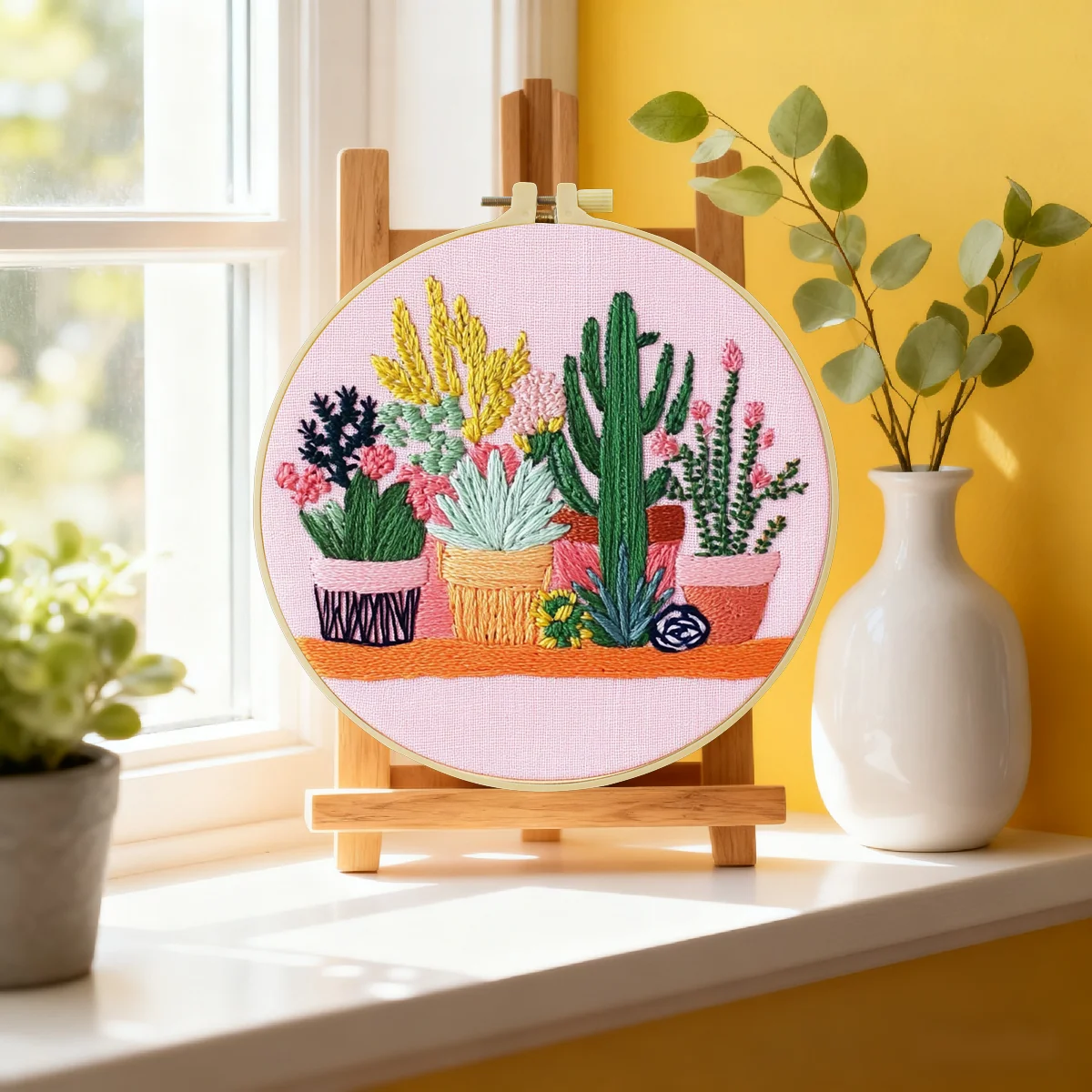 1pc 20X20CM/15X15CM 7.87/6.3inch Potted Plant Embroidery Starter Kit DIY Kit DIY Embroidery Kit Manualidades Set for Beginner
