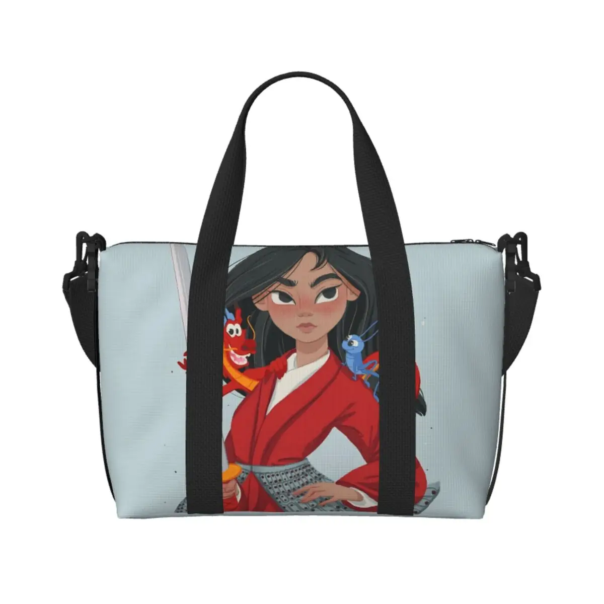 

Пользовательские модные пляжные сумки-тоут Мулан из мультфильма для женщин Brave Hero с большим отделением для спортзала, пляжные дорожные сумки