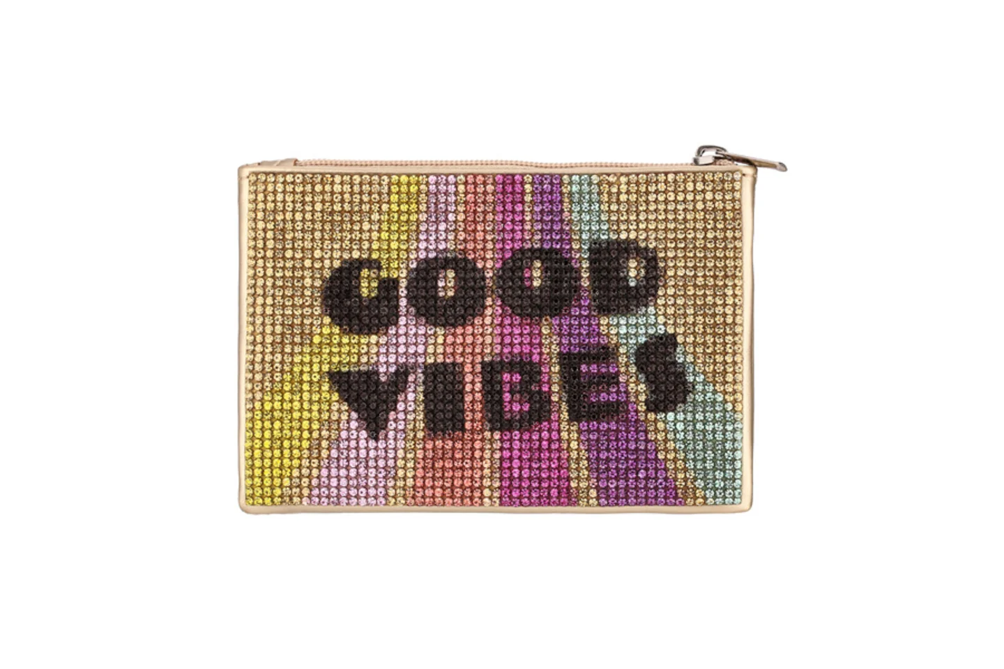 Handmade Beaded Coin Purse Good Vibes Letter Rainbow Stripe Zipper Pouch Small Wallet for Coins Lipstick AirPods