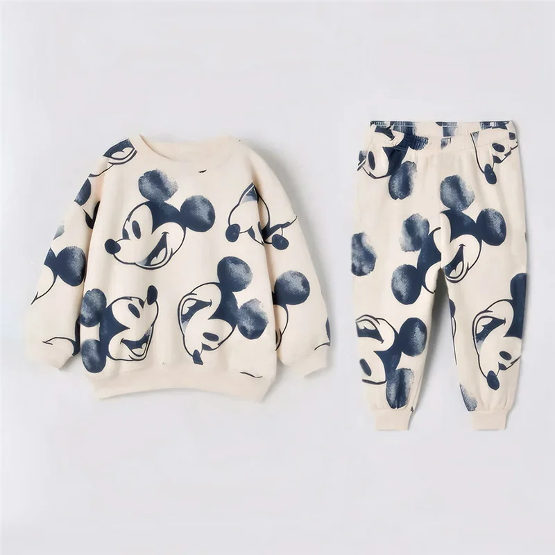 2024 Cute Mickey Mouse Ragazzi Ragazze Set Bambino Cotone Girocollo Pullover Top + Pantalone Bambini Tute per bambini per 0-4 anni