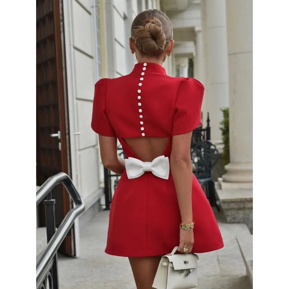 

Ele Red One-oulder Hollow Formal Dr for Women Luxury Ins Sle Soft Fabric ort Sve Mid-Length Velvet