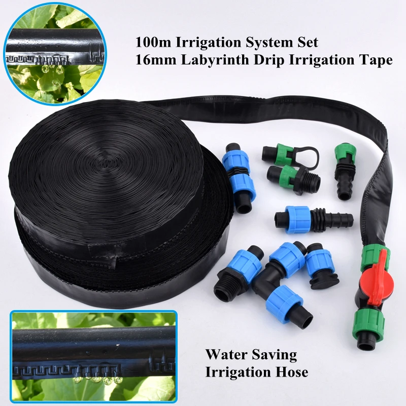 100m 16mm*0.2mm Hose Labyrinth Drip Irrigation Tape Greenhouse Drip Irrigation System Farm Water Saving Irrigation Hose Joint