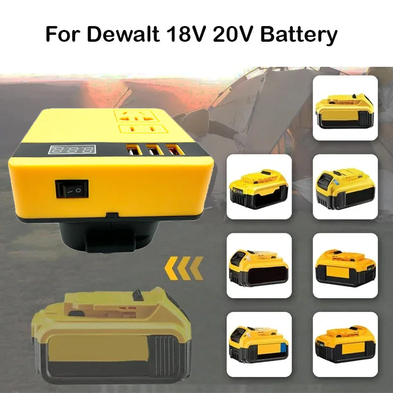 Portable Generator Power Inverter For Dewalt 18V 20V Battery Outdoor Power Supply Adapter With Current Display For DCB206 DCB182