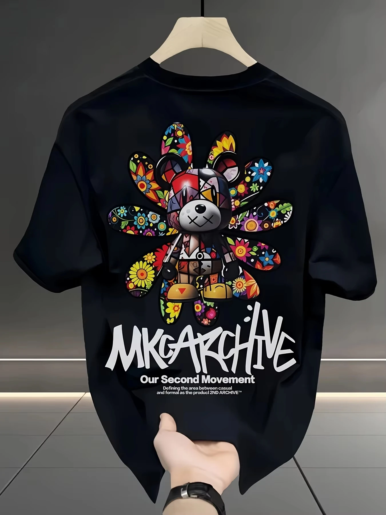 Sunflower Bear Graffiti Graphic Tee with Bold Lettering Men's Clothing Women's T-shirt Summer Vibrant Casual Statement T Shirt