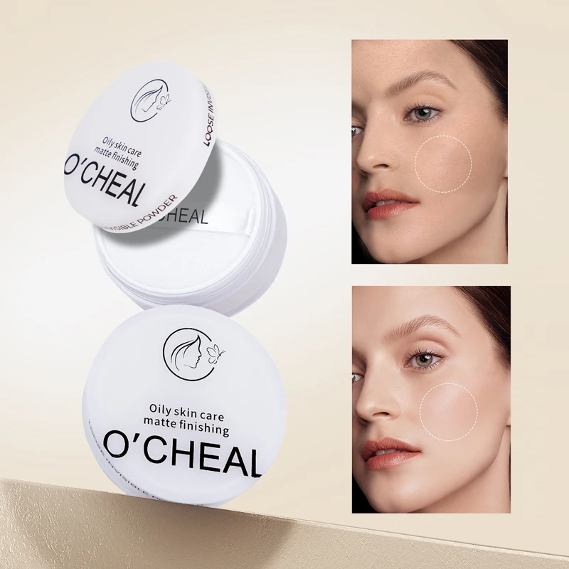 Poudre invisible O'CHEAL, contrôle du sébum, imperméable, effet soft-focus, lissage de la peau, légère, lumineuse, longue tenue, maquillage en poudre