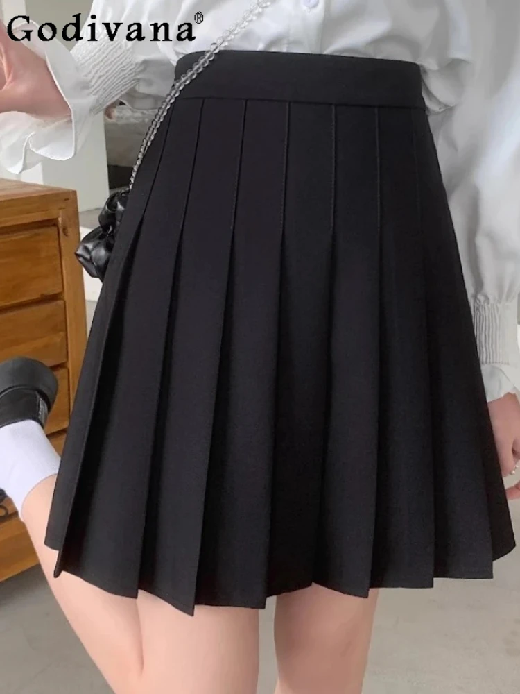 

Большой размер, корейская девушка, летняя черная плиссированная юбка трапециевидной формы с высокой талией для колледжа, милые Jk, универсальные возрастные милые юбки для отдыха