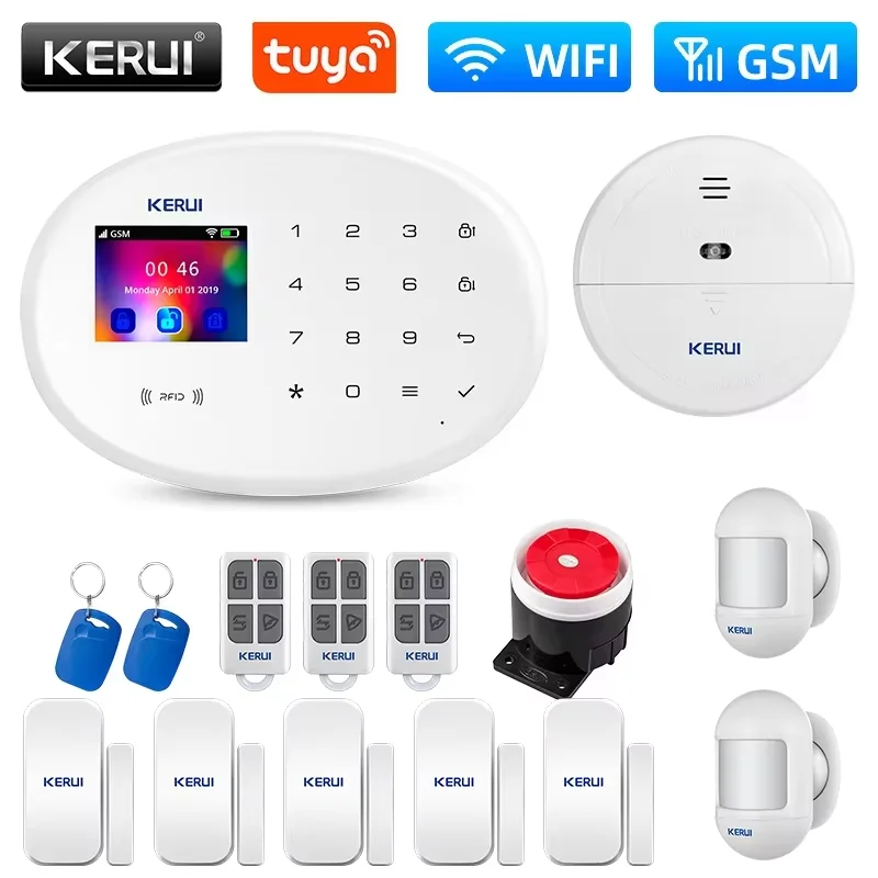 KERUI WIFI GSM Alarm System Kit W202 Home Security Protection Tuya Smart Support Alexa z czujnikiem ruchu Czujnik otwarcia drzwi