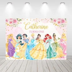 Disney Watercolor Princess Birthday Decoraiton Photography Background Customize Name Girl 1st Birthday Backdrop for Photo Studio