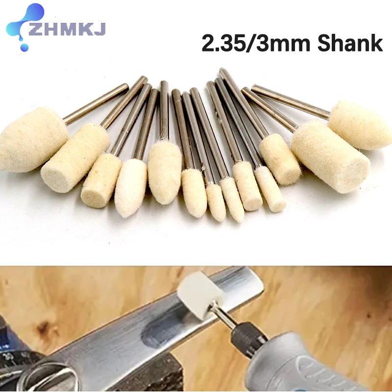 Wool Felt Mounted Polishing Buffing Wheel Grinding Head 2.35/3mm shank For Metal Stainless steel jade Fine Polishing