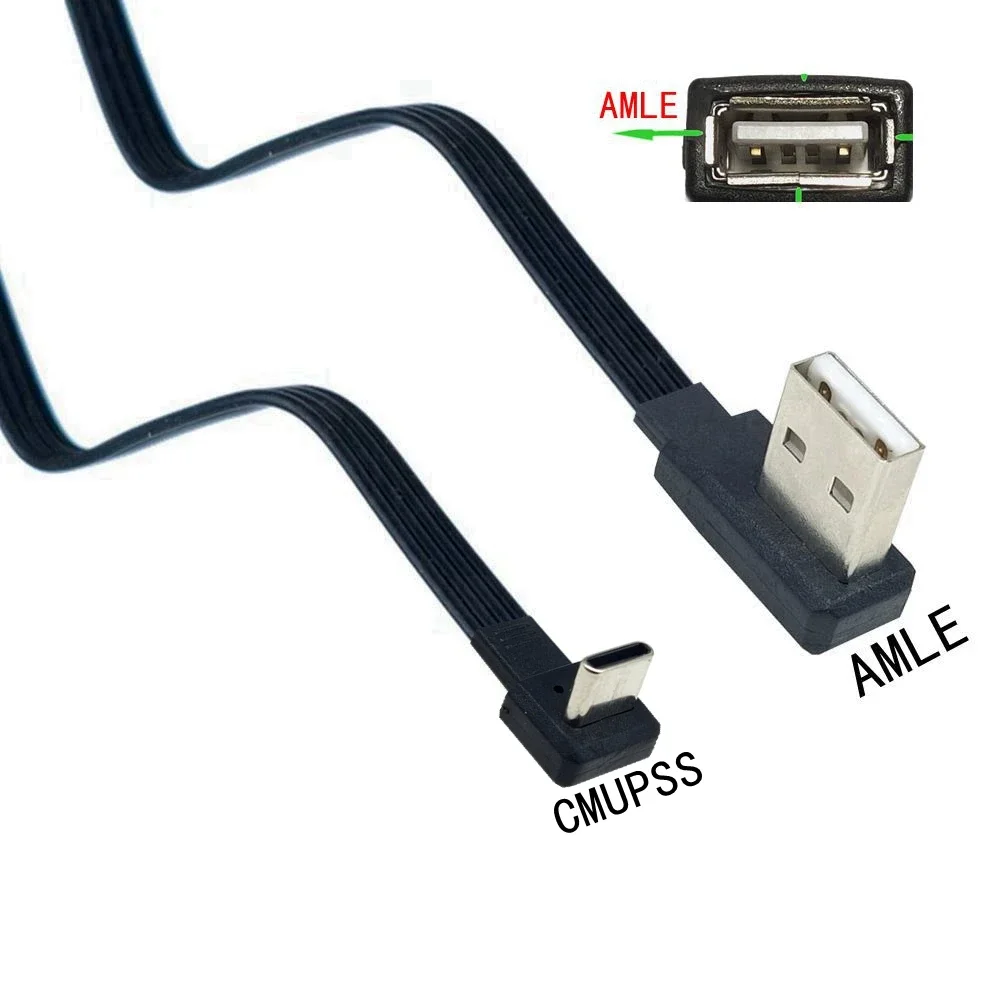 Miękki, kątowy, elastyczny kabel taśmowy 2.0, krótki, płaski, kolanko USB do męskiego złącza kabla ładującego typu C 0,1 m 0,2 m — zdjęcie produktu 6