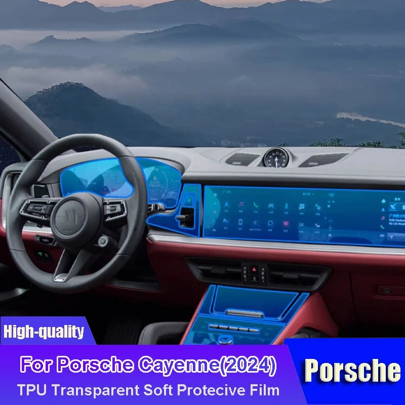 

For Porsche Cayenne (2024) Car Interior Center Console Transparent TPU Film Protective Anti-scratch Car Sticker Accessories
