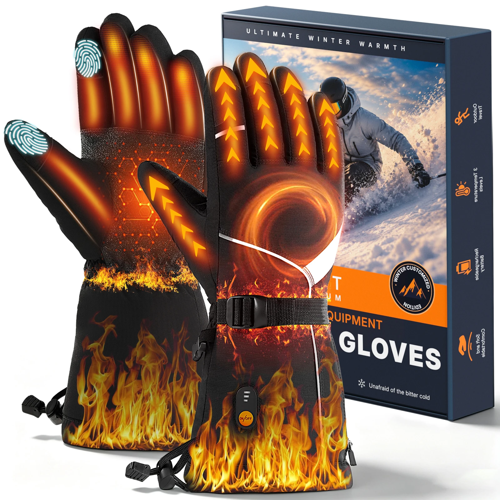 Electric Heated Gloves 7.4V 2600mAh Rechargeable Motorcycle Ski Gloves 3 Levels Touchscreen Waterproof 3M Thermal Winter Gloves Men Women Outdoor