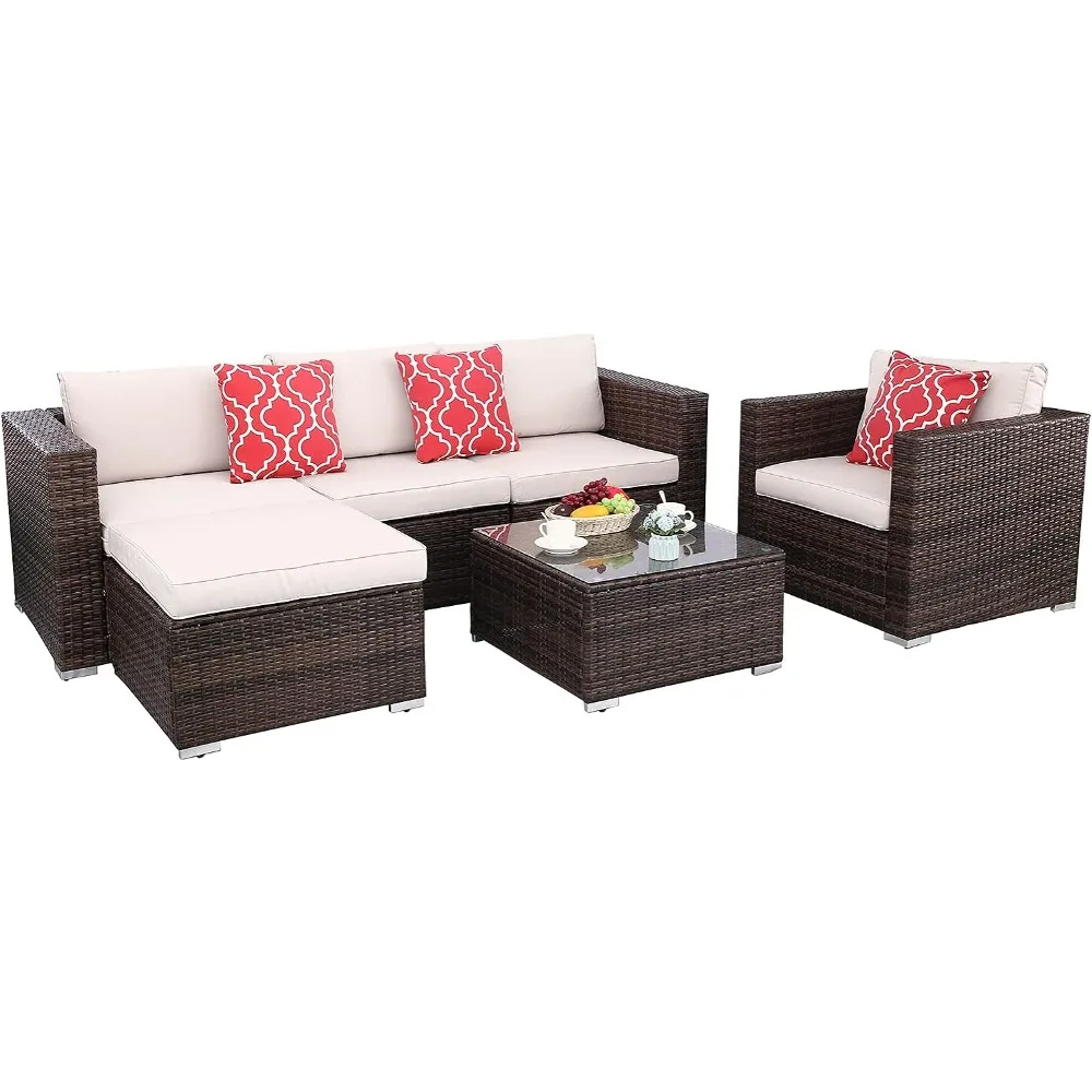 

Outdoor Sofa Sets,PE Rattan Wicker Sectional Outdoor Sofa Set Outside Couch, Modern Glass Coffee Table,Outdoors Garden SofasSets