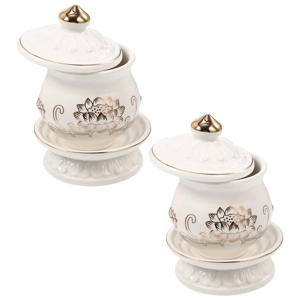 2 قطعة تقديم أكواب مياه السيراميك لوازم البوذية معبد أطباق البورسلين زهرة اللوتس طقوس الديكور كوب العبادة #3