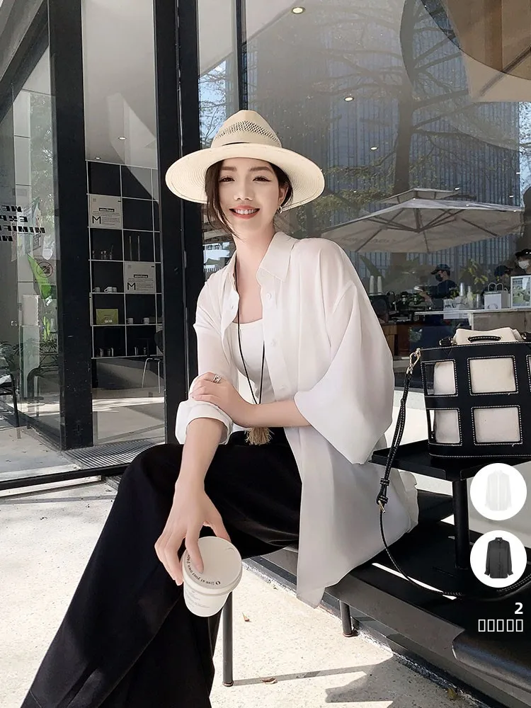 

Летняя блузка MeiYang Night Chapter из шелкового атласа и шифона с воротником, длинными рукавами, свободного кроя, из полиэфирного волокна, стандартной длины