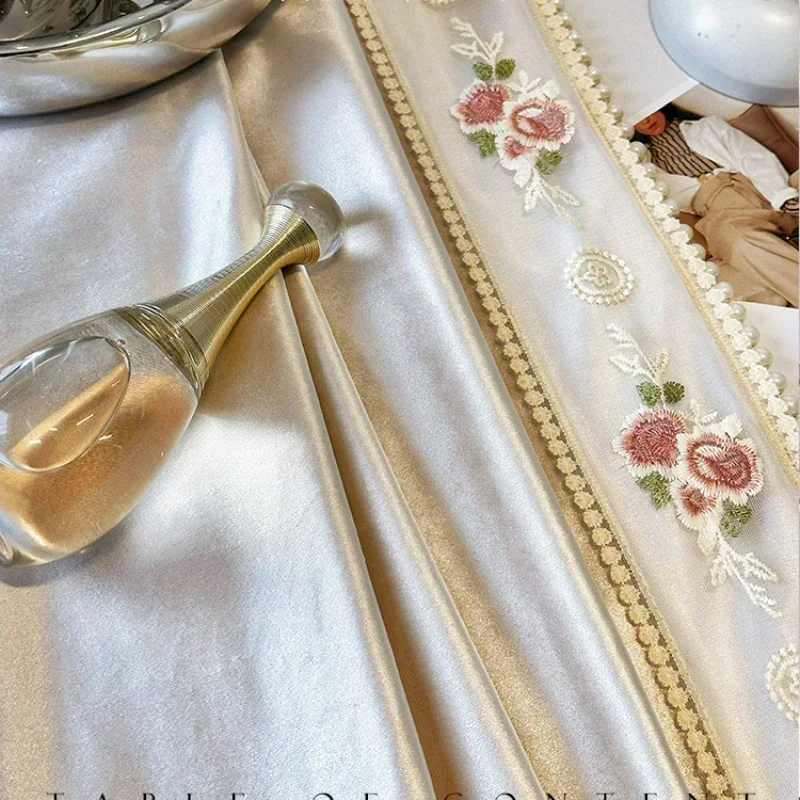 Lace Embroidery Pearl Luxury Curtains For Living Room Bedroom Dining Blackout White Tulle Custom French Romantic Cream Vintage
