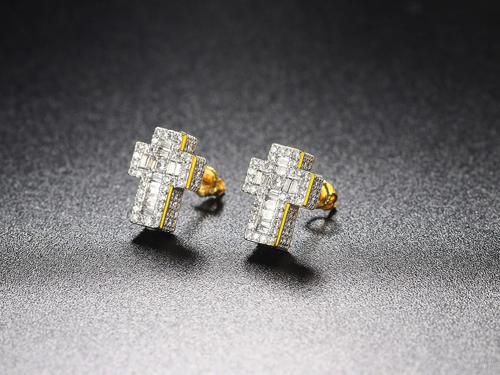 Zirkon-Kreuz-Ohrstecker für Männer und Frauen, Punk-Kristall, Goldfarben, Piercing-Ohrring, Hip-Hop-Rock-Schmuck, Großhandel OHE129 – Detail 8